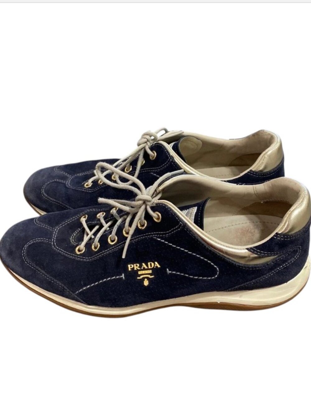 Prada Vintage Navy Suede Sneakers EU 41 US Women's 10 Men's 8 Designer Shoes - Picture 6 of 7
